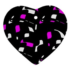 Magenta, Black And White Pattern Heart Ornament (2 Sides) by Valentinaart