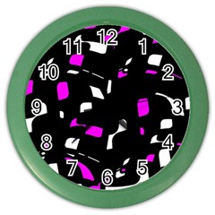 Magenta, Black And White Pattern Color Wall Clocks by Valentinaart