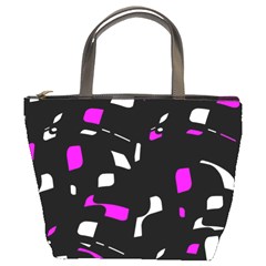 Magenta, Black And White Pattern Bucket Bags by Valentinaart