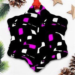 Magenta, Black And White Pattern Snowflake Ornament (2-side)