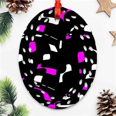 Magenta, Black And White Pattern Ornament (oval Filigree) 