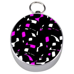 Magenta, Black And White Pattern Silver Compasses by Valentinaart