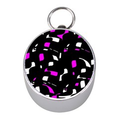 Magenta, Black And White Pattern Mini Silver Compasses