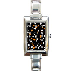 Orange, Black And White Pattern Rectangle Italian Charm Watch by Valentinaart