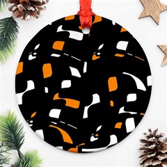 Orange, Black And White Pattern Ornament (round)  by Valentinaart