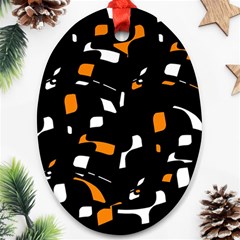 Orange, Black And White Pattern Ornament (oval)  by Valentinaart