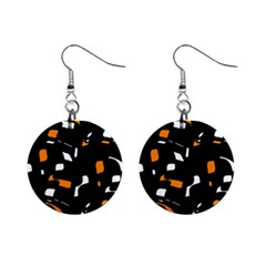 Orange, Black And White Pattern Mini Button Earrings by Valentinaart