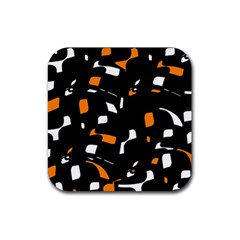 Orange, Black And White Pattern Rubber Coaster (square)  by Valentinaart