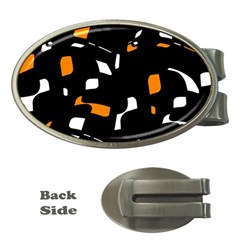 Orange, Black And White Pattern Money Clips (oval)  by Valentinaart