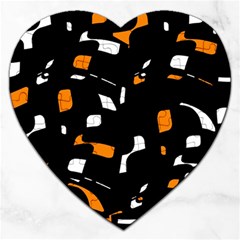 Orange, Black And White Pattern Jigsaw Puzzle (heart) by Valentinaart