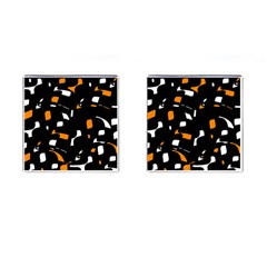 Orange, Black And White Pattern Cufflinks (square) by Valentinaart