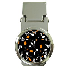 Orange, Black And White Pattern Money Clip Watches by Valentinaart