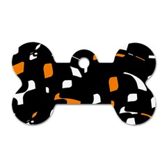 Orange, Black And White Pattern Dog Tag Bone (one Side) by Valentinaart