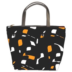 Orange, Black And White Pattern Bucket Bags by Valentinaart