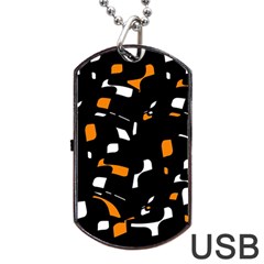 Orange, Black And White Pattern Dog Tag Usb Flash (two Sides)  by Valentinaart