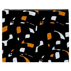 Orange, Black And White Pattern Cosmetic Bag (xxxl)  by Valentinaart