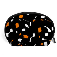 Orange, Black And White Pattern Accessory Pouches (large)  by Valentinaart