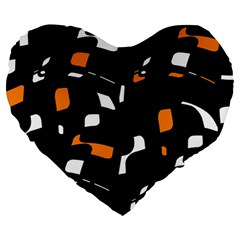 Orange, Black And White Pattern Large 19  Premium Flano Heart Shape Cushions