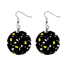 Yellow, Black And White Pattern Mini Button Earrings by Valentinaart