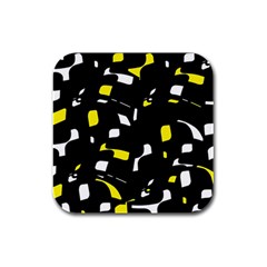 Yellow, Black And White Pattern Rubber Square Coaster (4 Pack)  by Valentinaart