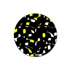 Yellow, Black And White Pattern Magnet 3  (round) by Valentinaart