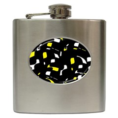 Yellow, Black And White Pattern Hip Flask (6 Oz) by Valentinaart