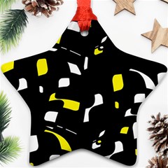 Yellow, Black And White Pattern Star Ornament (two Sides)  by Valentinaart