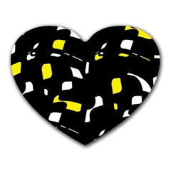 Yellow, Black And White Pattern Heart Mousepads by Valentinaart