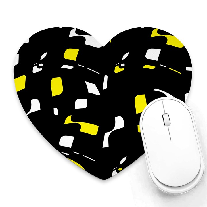 Yellow, black and white pattern Heart Mousepads