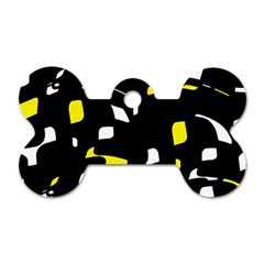 Yellow, Black And White Pattern Dog Tag Bone (two Sides) by Valentinaart