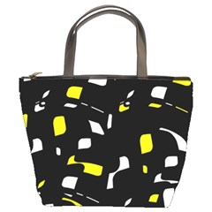 Yellow, Black And White Pattern Bucket Bags by Valentinaart