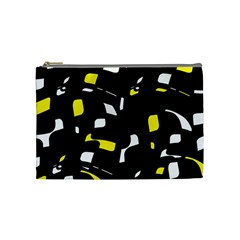 Yellow, Black And White Pattern Cosmetic Bag (medium)  by Valentinaart