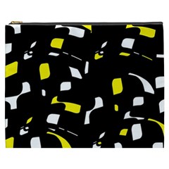 Yellow, Black And White Pattern Cosmetic Bag (xxxl)  by Valentinaart