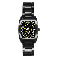 Yellow, Black And White Pattern Stainless Steel Barrel Watch