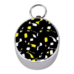 Yellow, Black And White Pattern Mini Silver Compasses