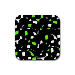 Green, Black And White Pattern Rubber Coaster (square)  by Valentinaart