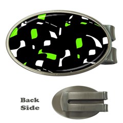 Green, Black And White Pattern Money Clips (oval)  by Valentinaart