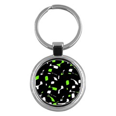 Green, Black And White Pattern Key Chains (round)  by Valentinaart