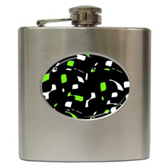 Green, Black And White Pattern Hip Flask (6 Oz) by Valentinaart