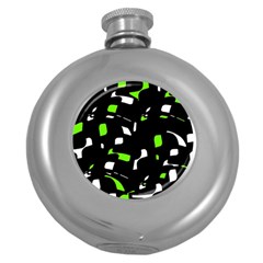 Green, Black And White Pattern Round Hip Flask (5 Oz) by Valentinaart