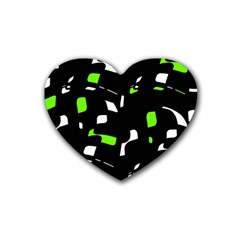 Green, Black And White Pattern Rubber Coaster (heart)  by Valentinaart