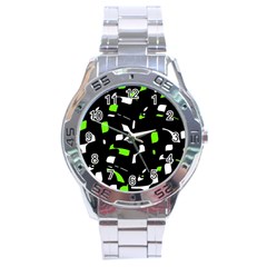 Green, Black And White Pattern Stainless Steel Analogue Watch by Valentinaart