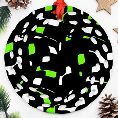 Green, Black And White Pattern Ornament (round Filigree) 