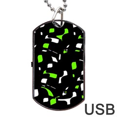 Green, Black And White Pattern Dog Tag Usb Flash (one Side)