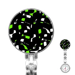 Green, Black And White Pattern Stainless Steel Nurses Watch by Valentinaart