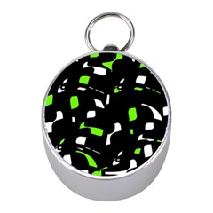 Green, Black And White Pattern Mini Silver Compasses by Valentinaart