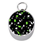 Green, black and white pattern Mini Silver Compasses Front