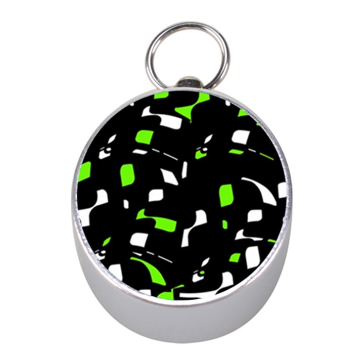 Green, black and white pattern Mini Silver Compasses