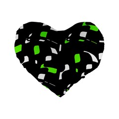 Green, Black And White Pattern Standard 16  Premium Flano Heart Shape Cushions