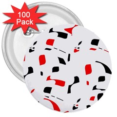 White, Red And Black Pattern 3  Buttons (100 Pack)  by Valentinaart